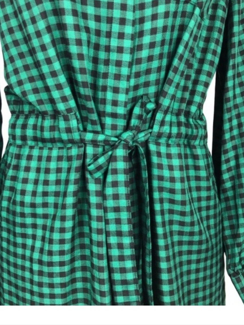 a new day Green Gingham Tie-Waist Shirt Dress - Large - Picture 4 of 8